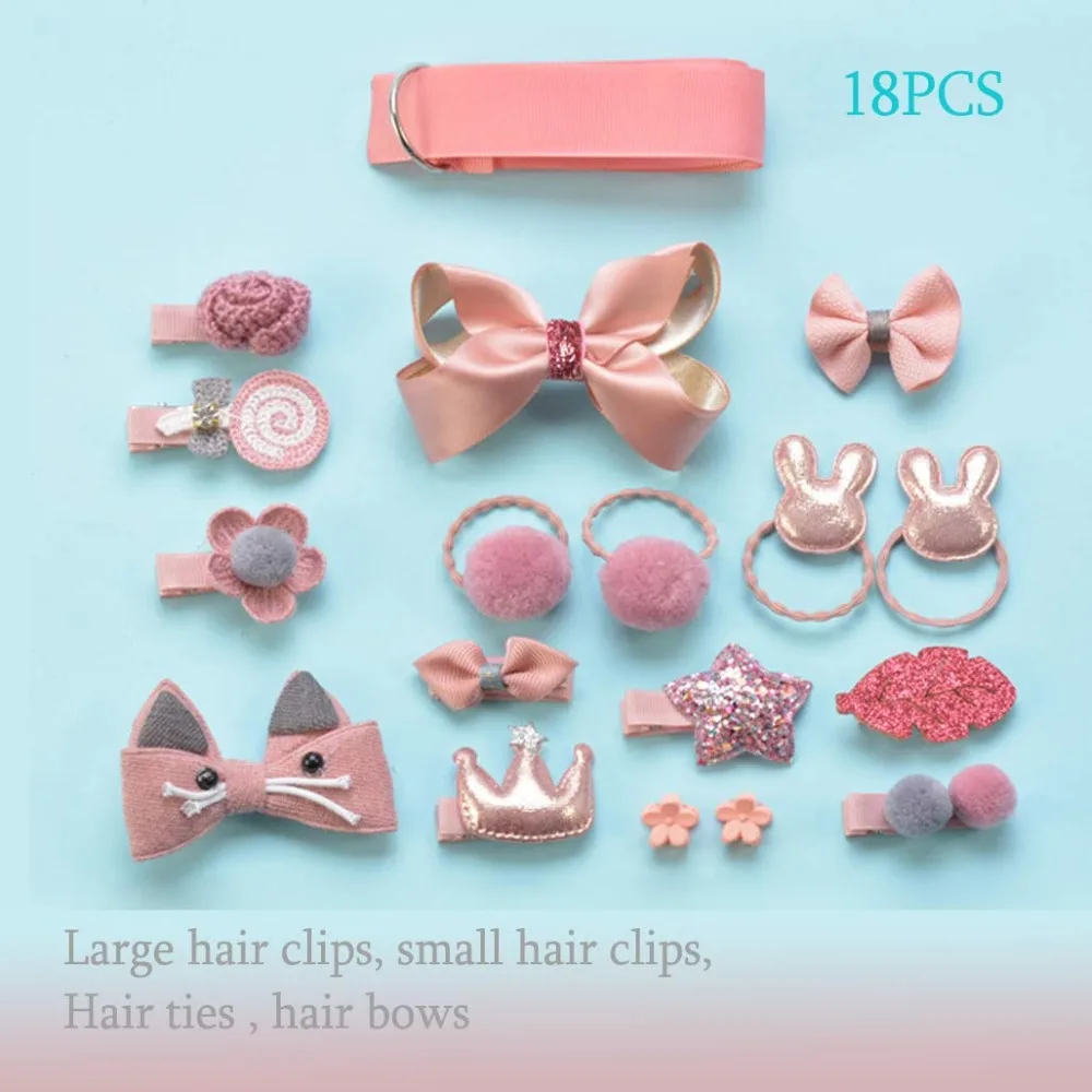 18Pcs Girls Hair Clips Barrettes Hair Gift Toddlers Hair Ties Ribbon Hair Bows 
