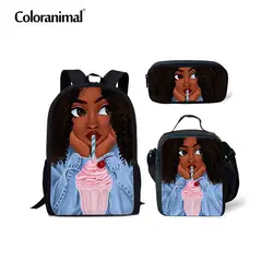 Coloranimal черный рюкзак для девочек в африканском стиле, детский Большой комплект из 3 предметов, школьный рюкзак студент, традиционная