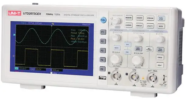 UNI-T UTD2072CEX цифровой осциллограф 1mV/div~ 20 V/div 7 дюймов широкоэкранный ЖК-дисплей 70 МГц 1GS/s 2 канала