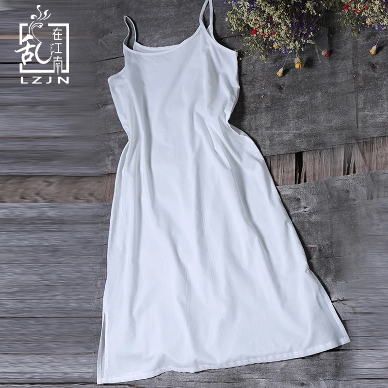 LZJN Модный хлопковый камзол женское летнее нижнее белье длинное платье-жилет с открытыми плечами рубашка с бретельками белое платье-комбинация Нижняя юбка