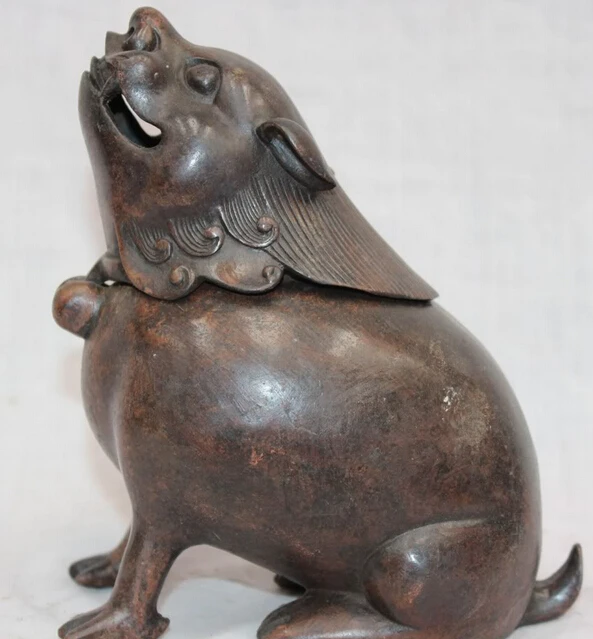 

JP S0524 Chinese Purple Bronze Zodiac Year Animal Of Mouse Statue Incense Burner Censer e