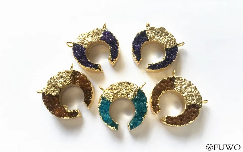 Natural Druzy Crescent Pendant 7