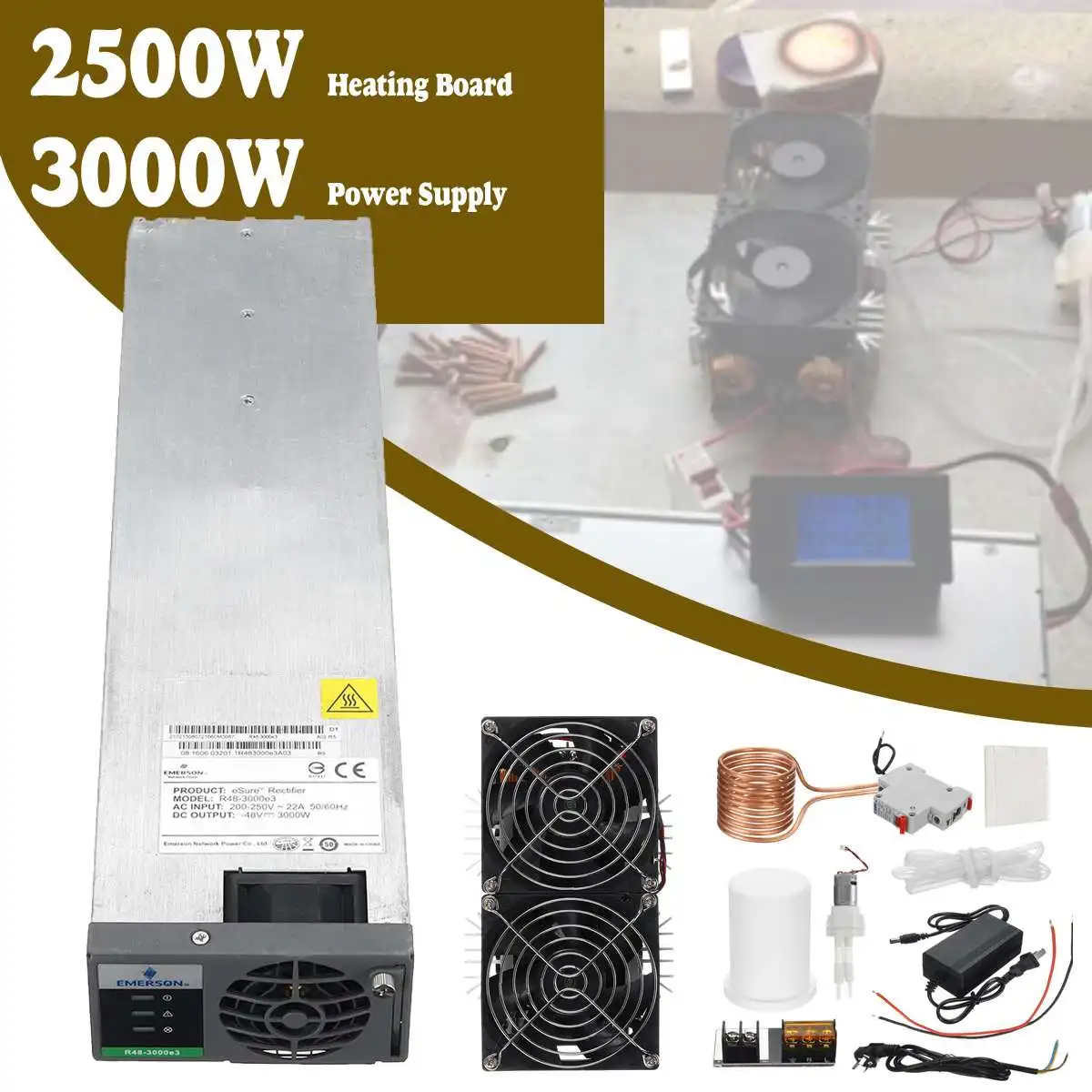 

3000W ZVS Induction Heater Induction Heating Machine PCB Board Module Flyback Driver Cool Fan+48V 3000W Power Supply+ +Coil+pump