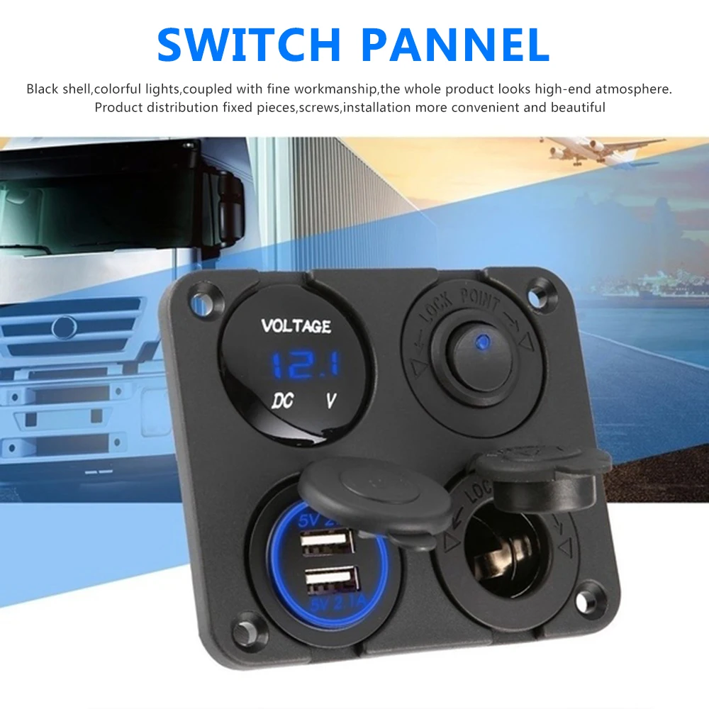 

12-24V ON-OFF Toggle Switch Panel Dual USB charger Socket Charger LED Voltmeter Power Outlet for Car Boat Marine RV Truck
