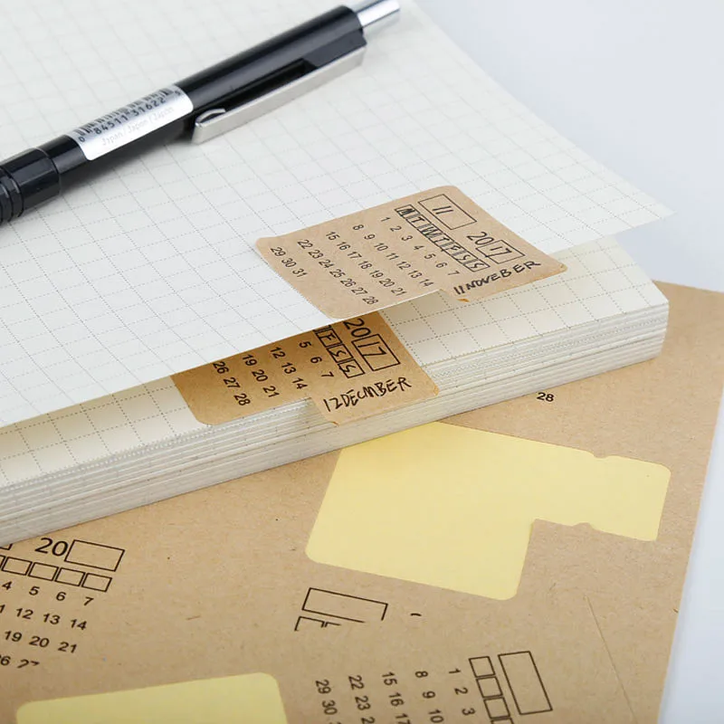 

4Sheets New 2019 2020 Kraft Paper Handwritten Calendar Notebook Index Label Stickers Calendar Sticker Stationery