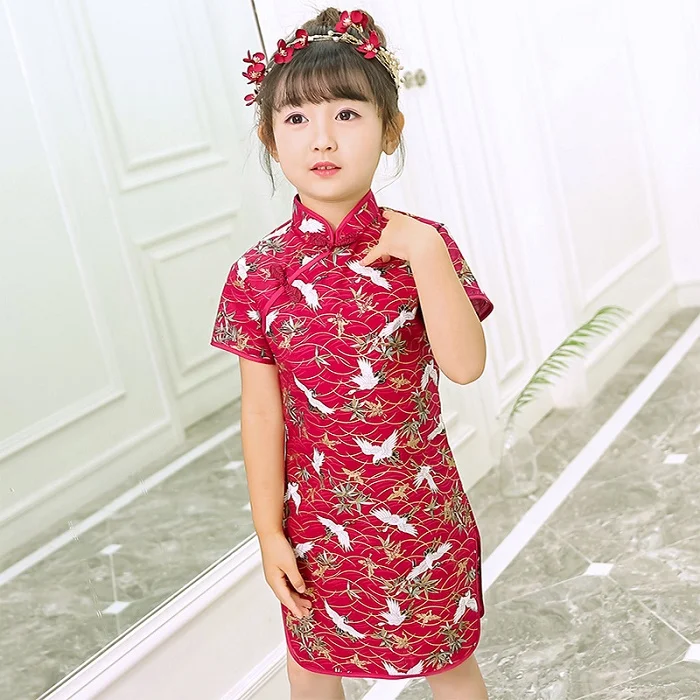 Qipao/платья для маленьких девочек коллекция года, модная новогодняя Детская одежда в китайском стиле Одежда для девочек, Cheongsam платье с цветочным рисунком - Цвет: 4