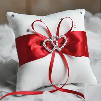 

Mini Size 10*10CM Crystal Ribbons Satin Ring Pillow for Wedding