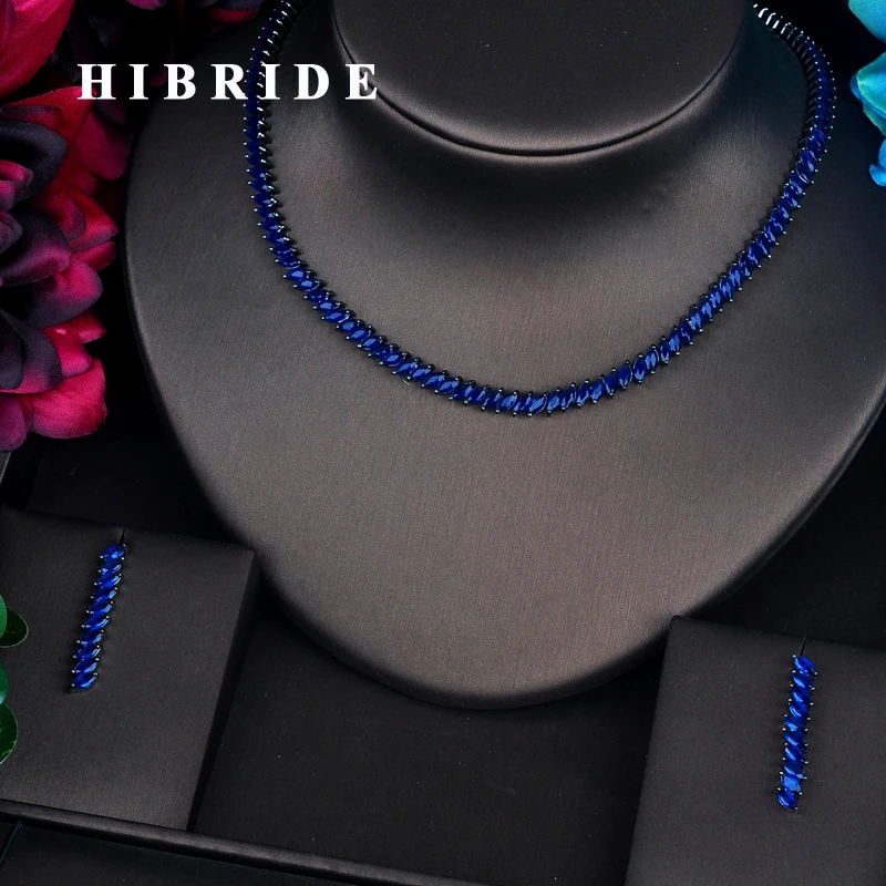 HIBRIDE Brilliant Marquise Cut кубического циркония украшения с синим камнем наборы сережек
