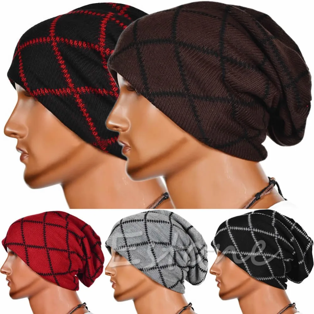 Модные для мужчин Slouchy Beanie длинный вязаный кепки негабаритных теплые зимние унисекс шикарная шляпа