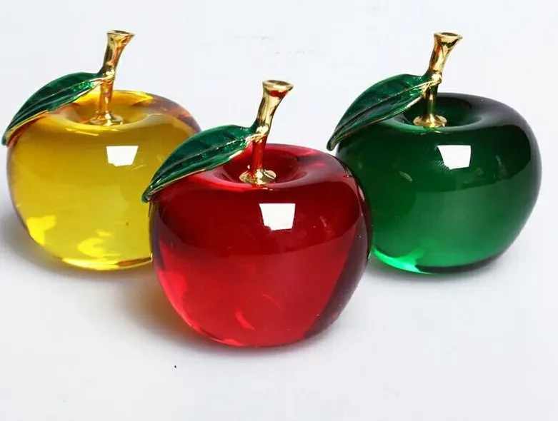 

1PC Glossy Crystal Apple Glass Paperweight Fruit Craft Gift Art&Collection Souvenir Home Wedding Decoration LH 003