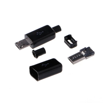 

10 Sets 4 in 1 DIY Micro USB Welding Type Male 5 Pin Plug Connector w/Plastic Cover -B119