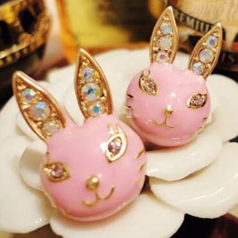 

New retro Rhinestones earrings Three-color drip rabbit earrings Female bunny earrings wholesale fashion style
