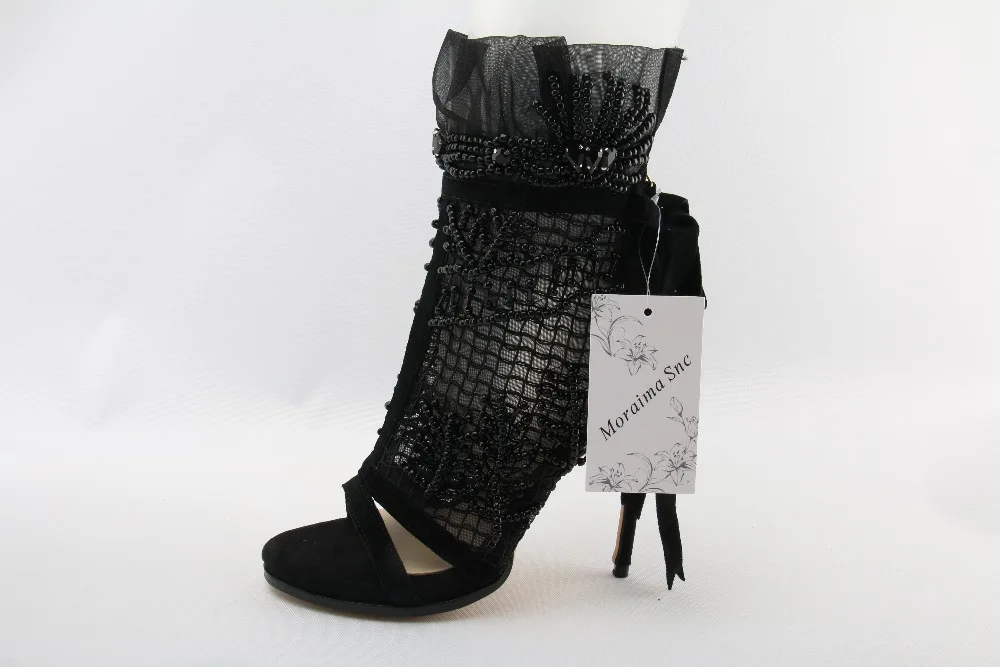 

Moraima Snc brand women shoes Handmade string bead sandals women lace up ruffles lace dress shoes high heels sandals women boots