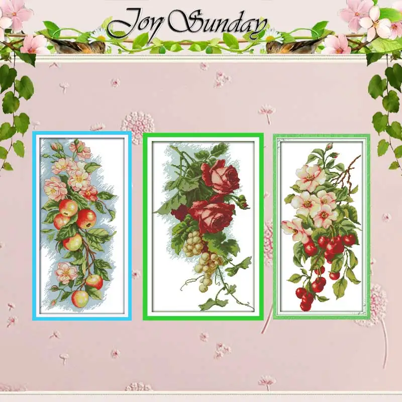 

Cherry Grapes roses Flowers apples counted Cross Stitch 11CT 14CT Cross Stitch Set DIY Cross-stitch Kit Embroidery Needlework