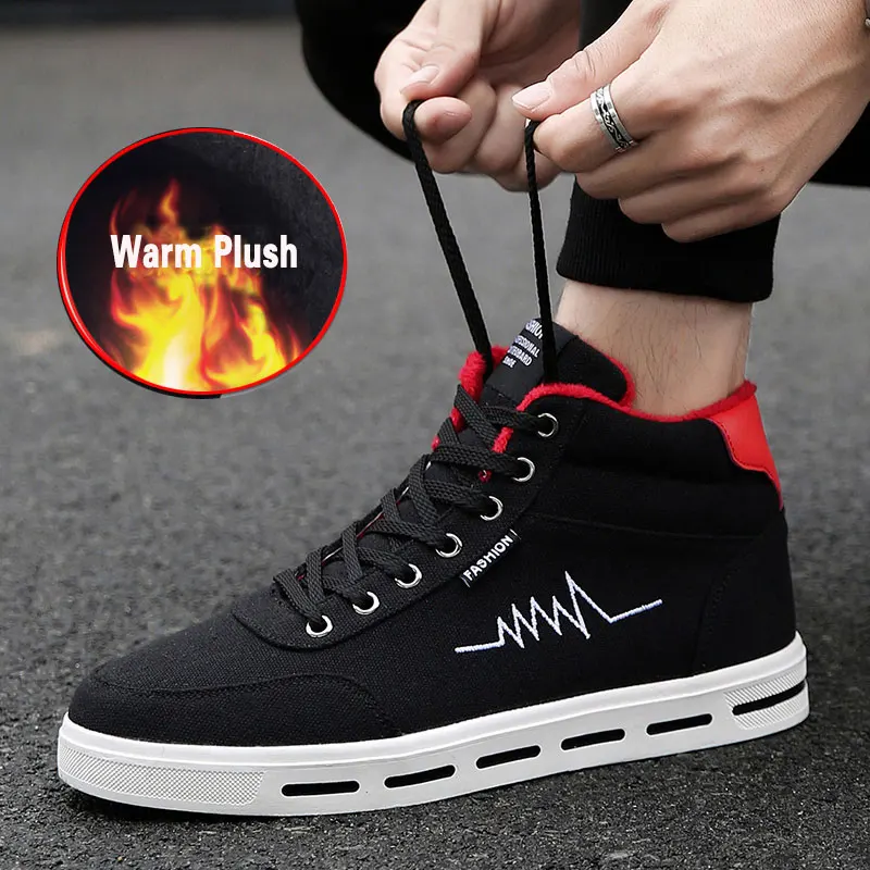 

SUROM Men Winter Warm Shoes Men High Top Plush Casual Shoes Male Boots Warm Winter Sneakers Casual Flat Walking Brand Footwear