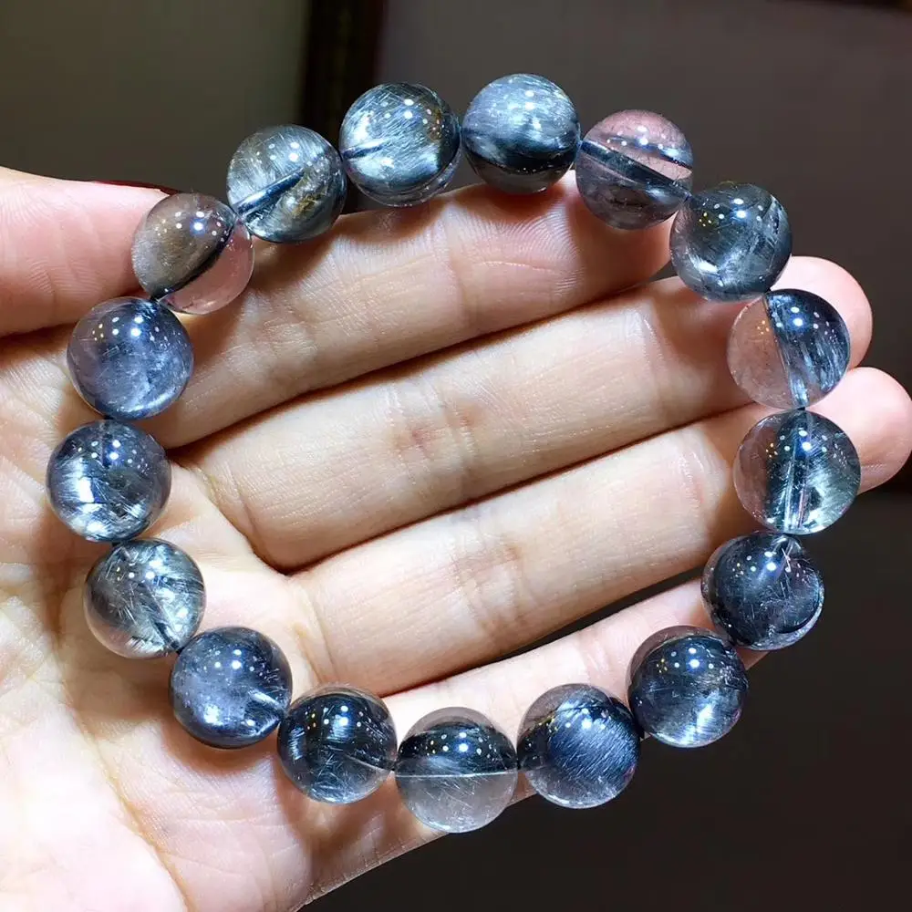 

Top Natural Brookite Platinum Silver Rutilated Quartz Bracelet Brazil Women Men 12.7mm Round Beads Crystal Certificate AAAAAA