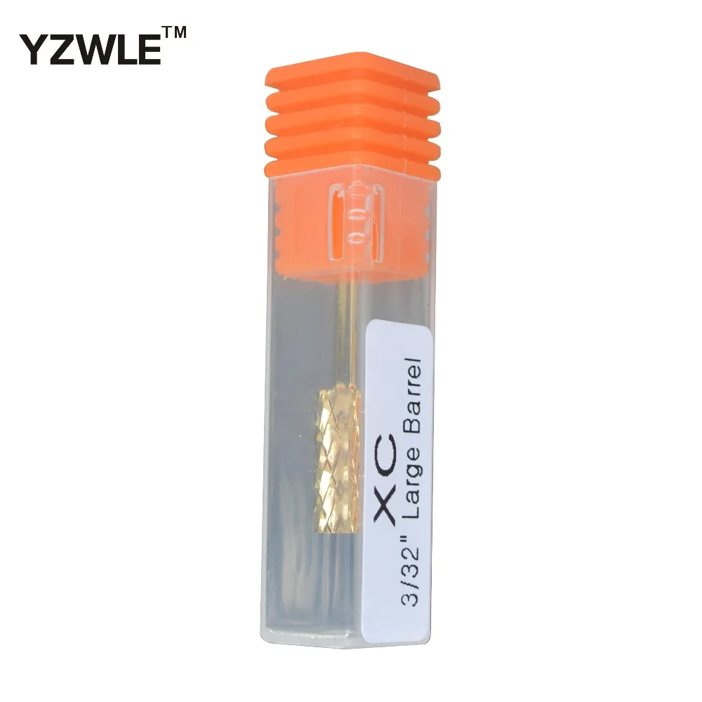 

YZWLE YG8 Tungsten Steel XC Size(3/32" Large Barrel) Gold Plated Nail Drill Bit / Grinding Head Tool For Nail Art Drill Machine