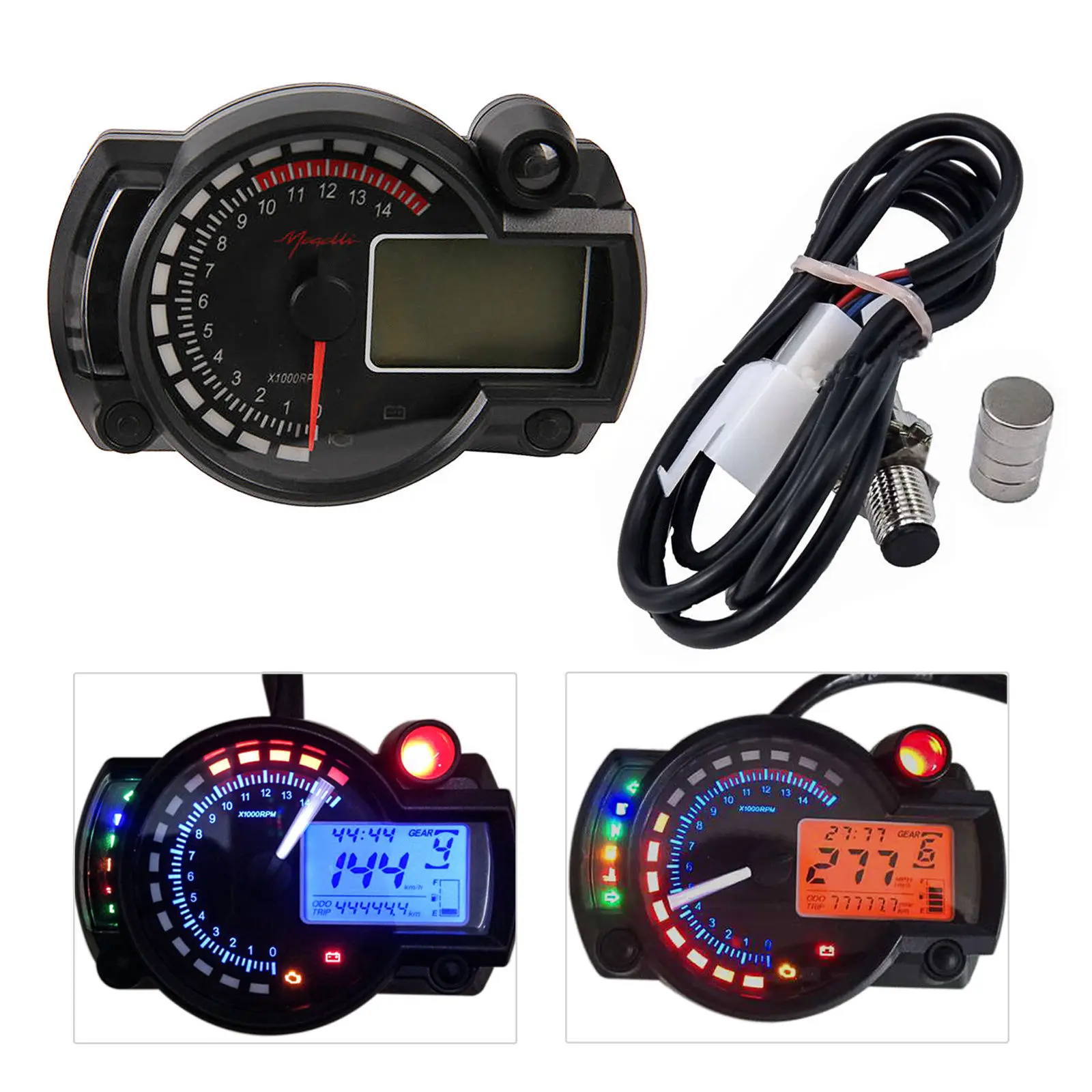 

Motorcycle Digital Speedometer LCD Digital Gauge Speedometer Tachometer Odometer Adjustable Motorcycle 15000rpm
