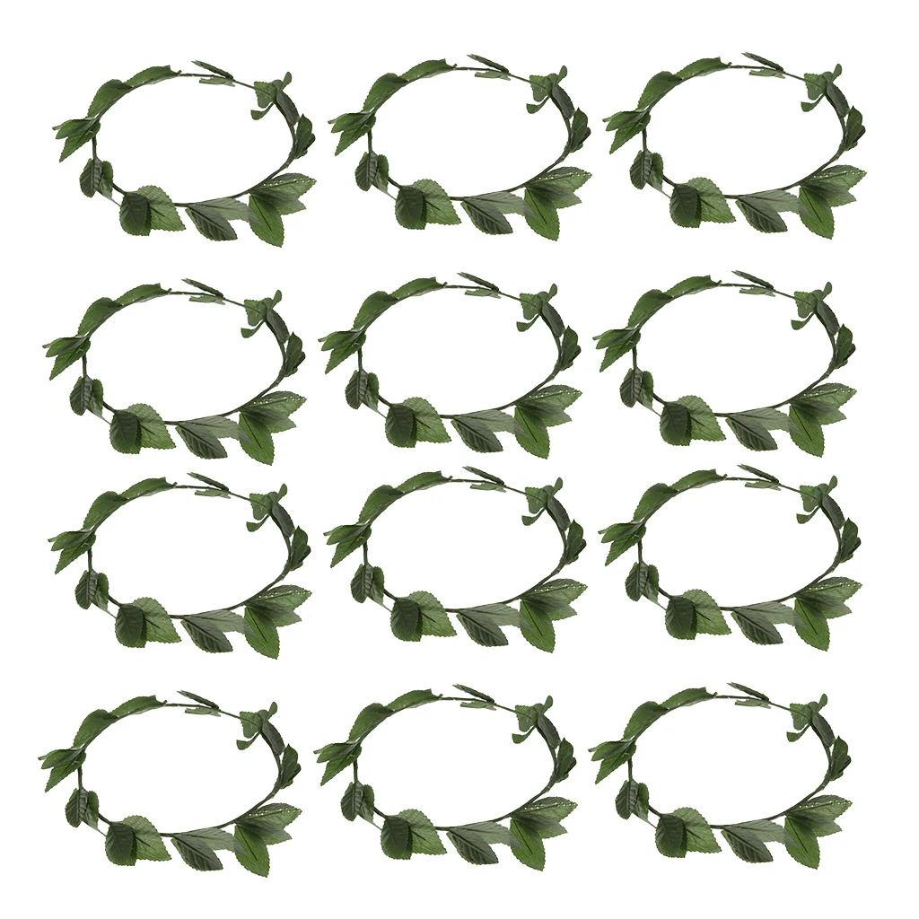 Pack of 12pcs Greek Roman Goddess Toga Headband Plastic Green Leaves Laurel Wreath Head Band Party Photo Props