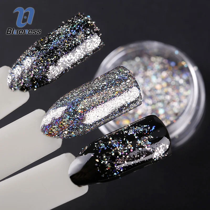 

Blueness 2Box 0.2gram/box Nail Flecks Laser Flakes Nail Mirror Powder Pigmen Galaxy Chrome Nail Art UV Gel Nail Accessories