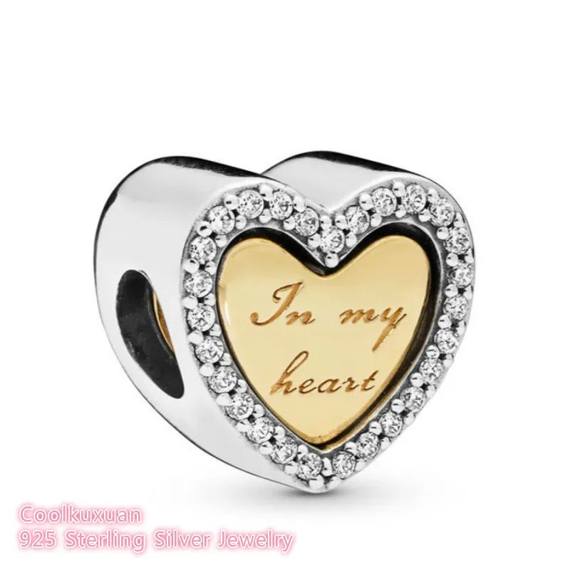 

2019 Mother's Day 100% 925 Sterling Silver In My Heart Charm Yellow color beads Fits Original Pandora bracelets Jewelry Making