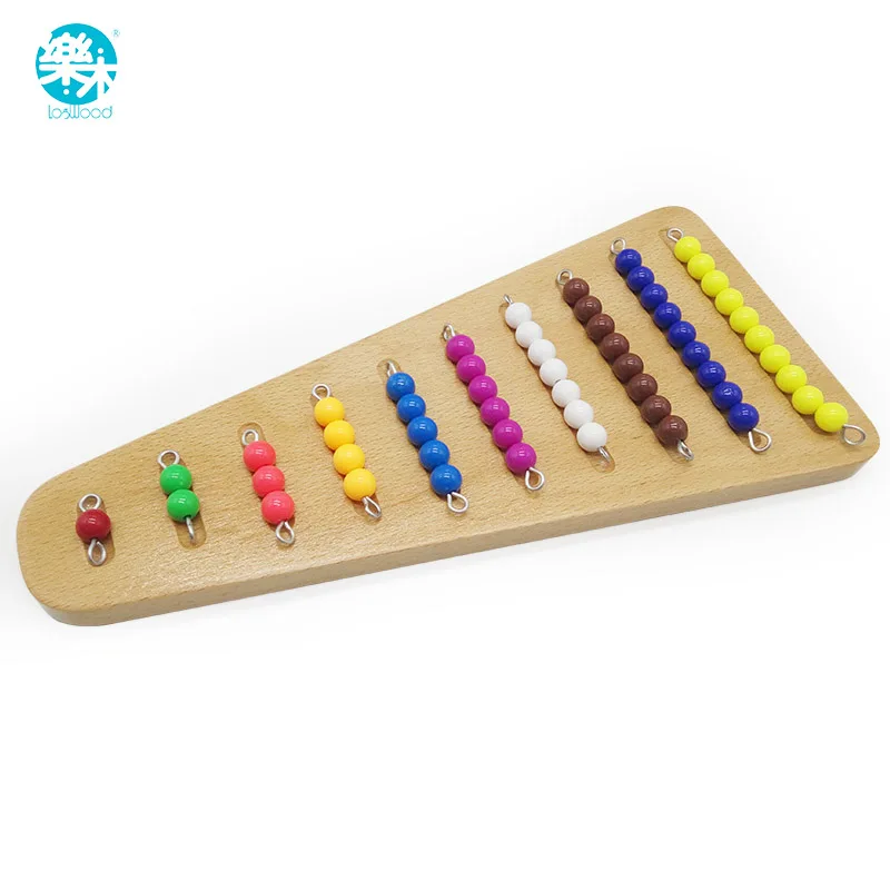 LOG WOOD BABY WOODEN TOY Montessori Math Clored Beads Stair With Tray
