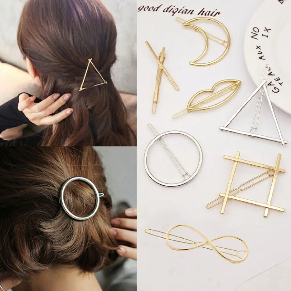 

Fashion Woman Hair Accessories Hair Clip Pin Metal Geometric Alloy Hairband Moon Circle Hairgrip Barrette Girls Holder