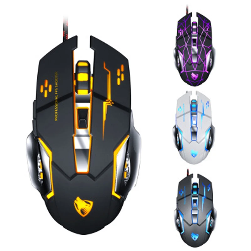 

Wired game mechanical mouse for e-sports ABS+Metal brushed bottom plate mouse Seven-color breathing light mouse 3200DPI