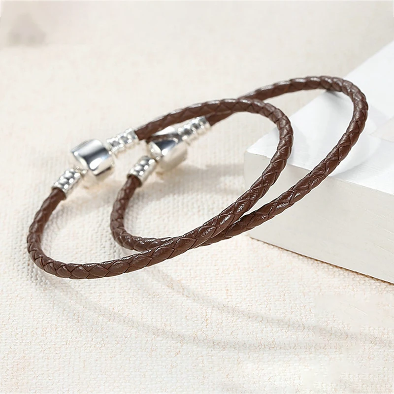 Kopen Echte Lange Dubbele Roze Zwart Gevlochten Lederen Ketting Vrouwen Armbanden Met 925 Sterling Zilver Snake Sluiting