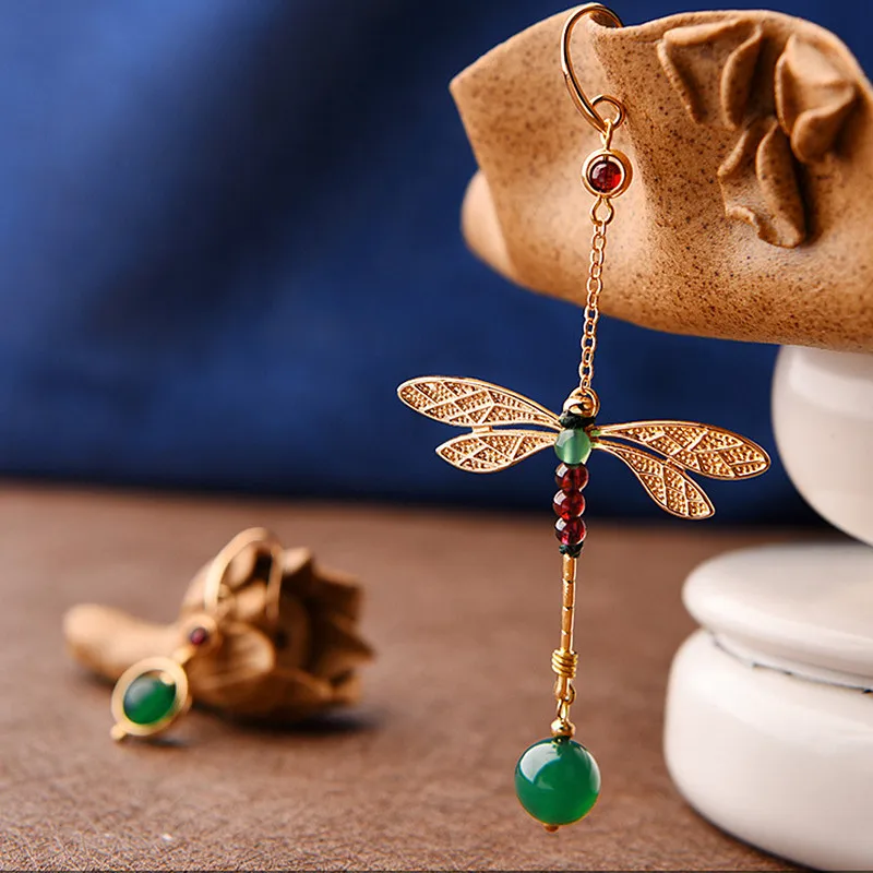 Yanting Natural Green Stone Earrings For Women Gold Color Gragonfly Earing Irregular Ethnic Earrings Fashon Jewelry Female 2018 026  (8)