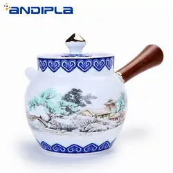 210 мл синий и белый фарфор Пейзаж золотые линии чай горшок чайник Винтаж керамика кунг-фу чай набор чаша мастер чай чашки