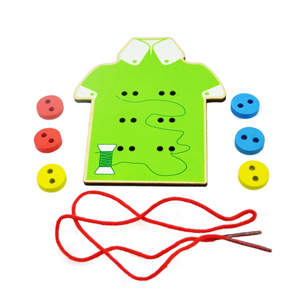  Children Beads Lacing Board Educational Toys Wooden Toys Toddler Sew On Buttons Early Education Tea - 32842686692