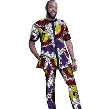 Модные африканские Для мужчин топы с брюками мужской Дашики одежда принт короткий рукав человек футболки и комплект со штанами Африканский Костюмы настроить