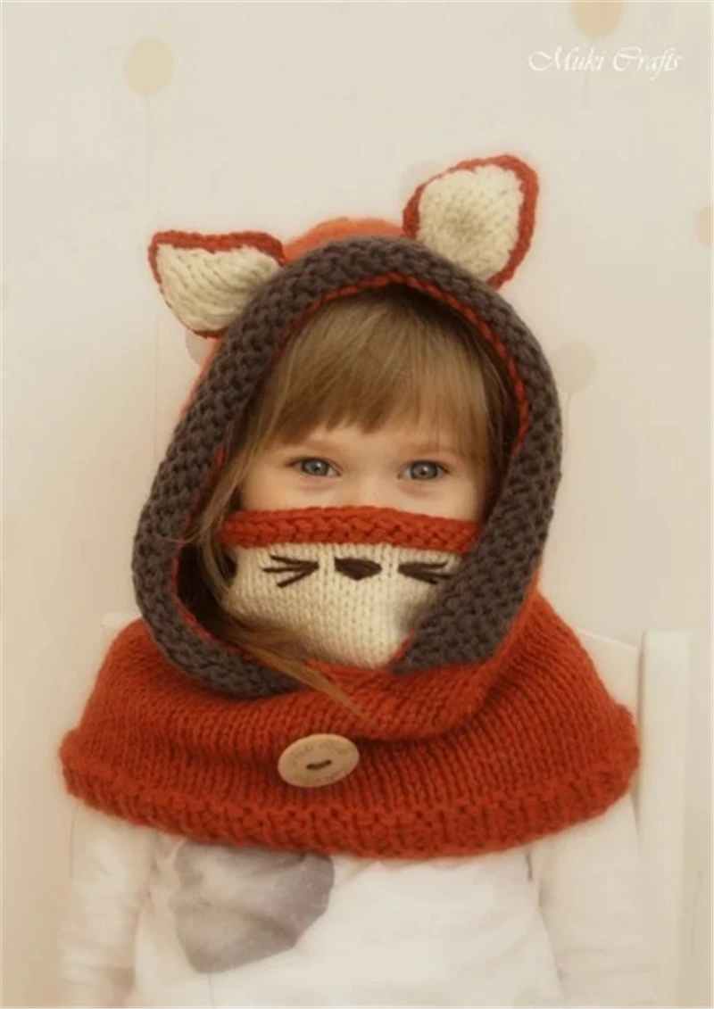Ianlan зимняя шапка, шарф для детей прекрасный Теплые комплекты с принтом «Лисенок» для детей милое дизайнерское платье утепленный вязаный