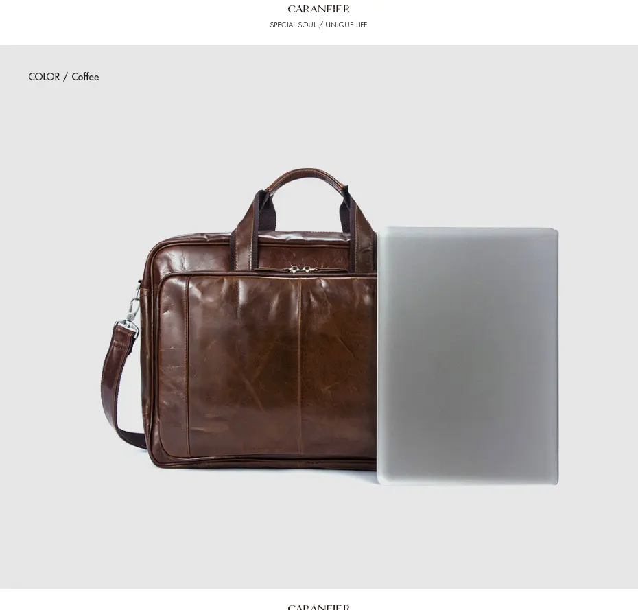 CARANFIER мужской портфель сумка из натуральной кожи для ноутбука дорожная сумка большой емкости мужской деловой однотонный высокое качество