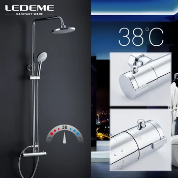 

LEDEME Modern Style Bathroom Shower Faucet Set Rainfall Head Mixer Taps Hand Shower Waterfall Rain Bathroom Faucets Tap L2410