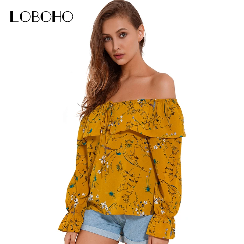 Red Flower Long Sleeve Women Dress Ruffle Print Preppy