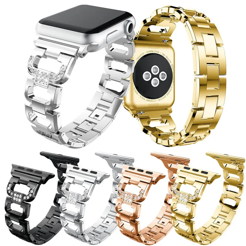 

Ladies Crystal Diamond Bracelet Strap for Apple Watch Band iWatch 1 2 3 Stainless Steel Replacement Wrist Watch Straps 42mm 38mm