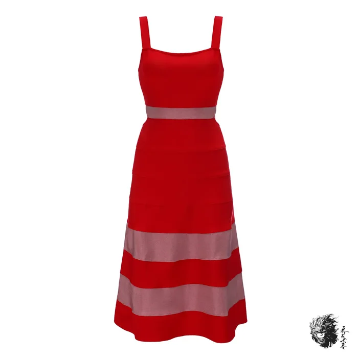 Красное повязное платье новое платье до середины икры красное открытое женское облегающее платье элегантный, На Бретельках Вечернее платье без рукавов Vestidos - Цвет: Красный