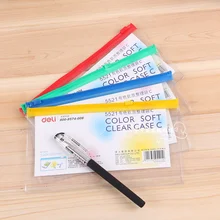 3 шт ПВХ цветной мягкий прозрачный чехол для документов сетка сумка на молнии однослойный 100x185 мм для подачи продуктов Deli 5521