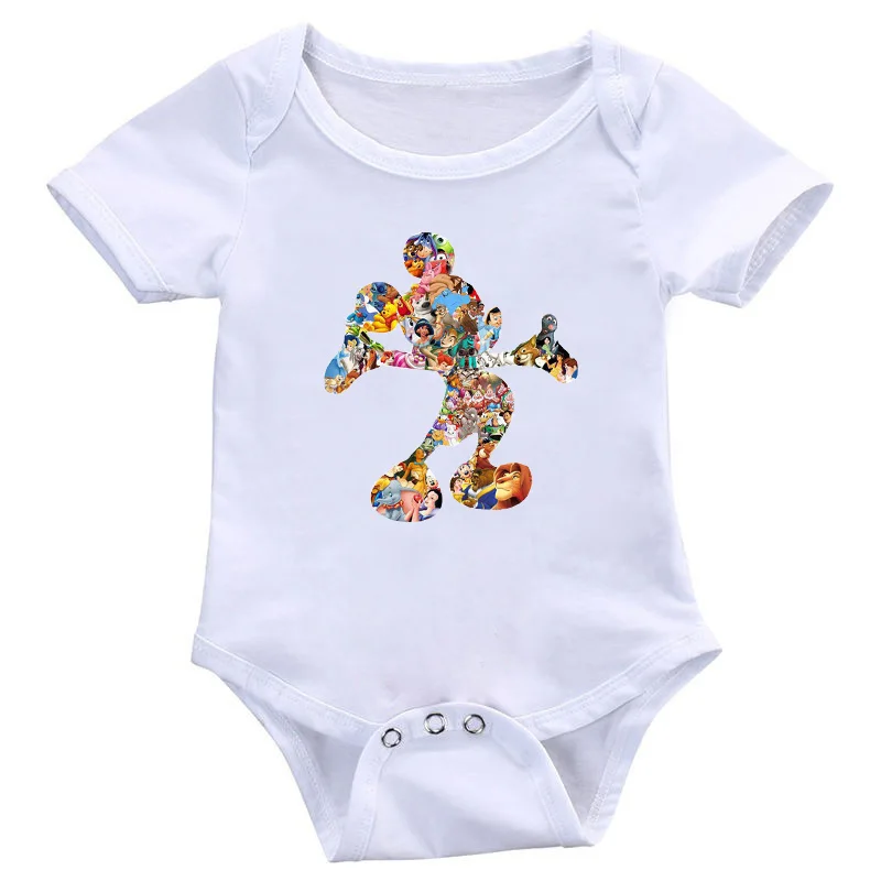 

New Trend Summer Baby Romper Boys Girls Outfit Cute Cartoon Printed Soft Infant Lovely Short Sleeve Jumpsuit White