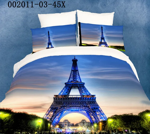 Eiffel Tower blue bedding set queen size bedspread bed sheet sheets