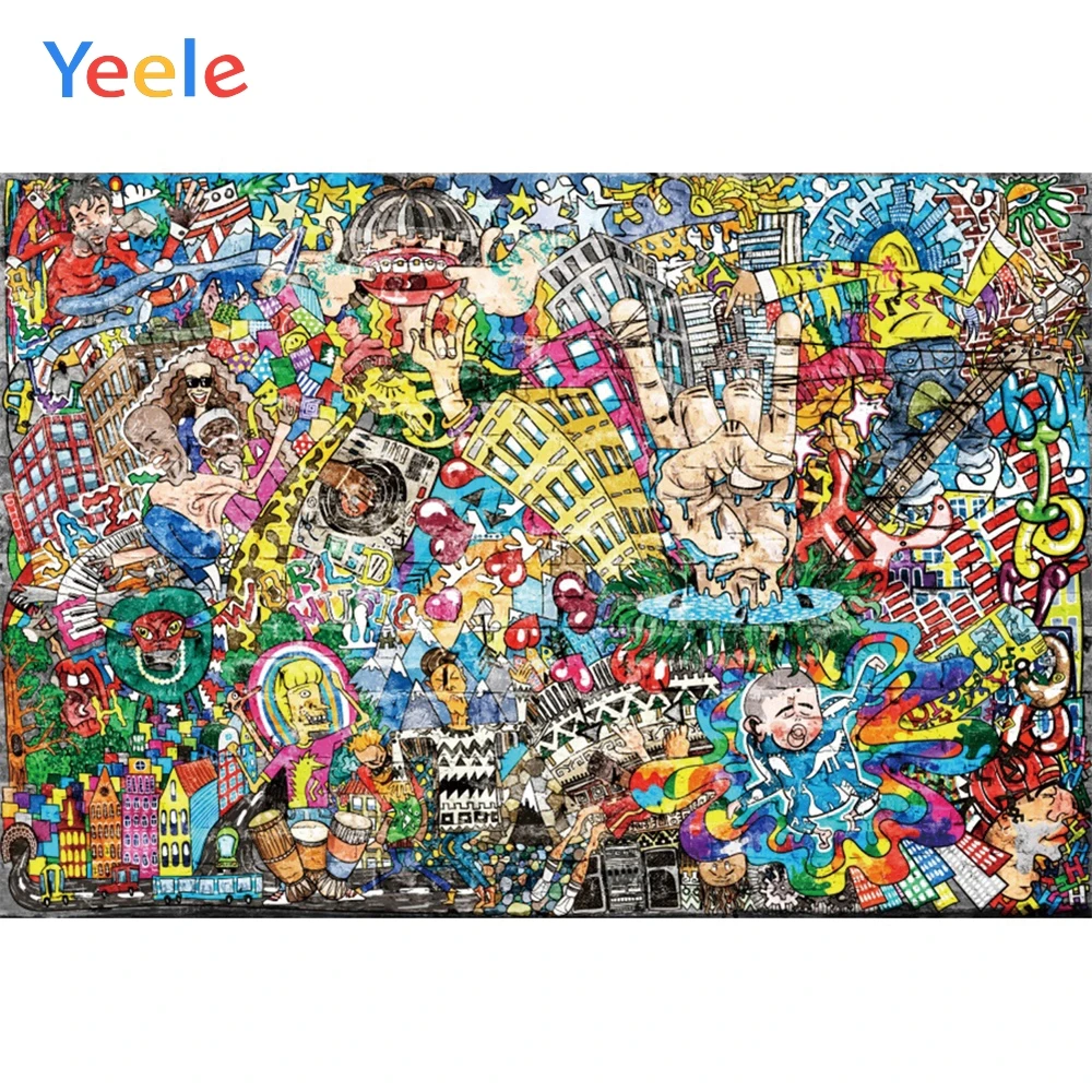 

Yeele Decadent Graffiti Wall Grunge City Kids Baby Personalized Photographic Backdrops Photography Backgrounds For Photo Studio