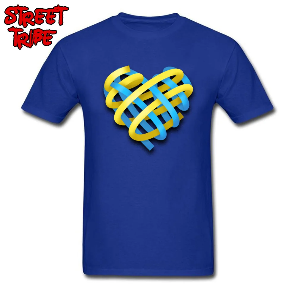 High Quality Blue and yellow ribbon heart Casual Top T-shirts Crewneck Pure Cotton Men Tops & Tees Sweatshirts Summer Autumn Blue and yellow ribbon heart blue