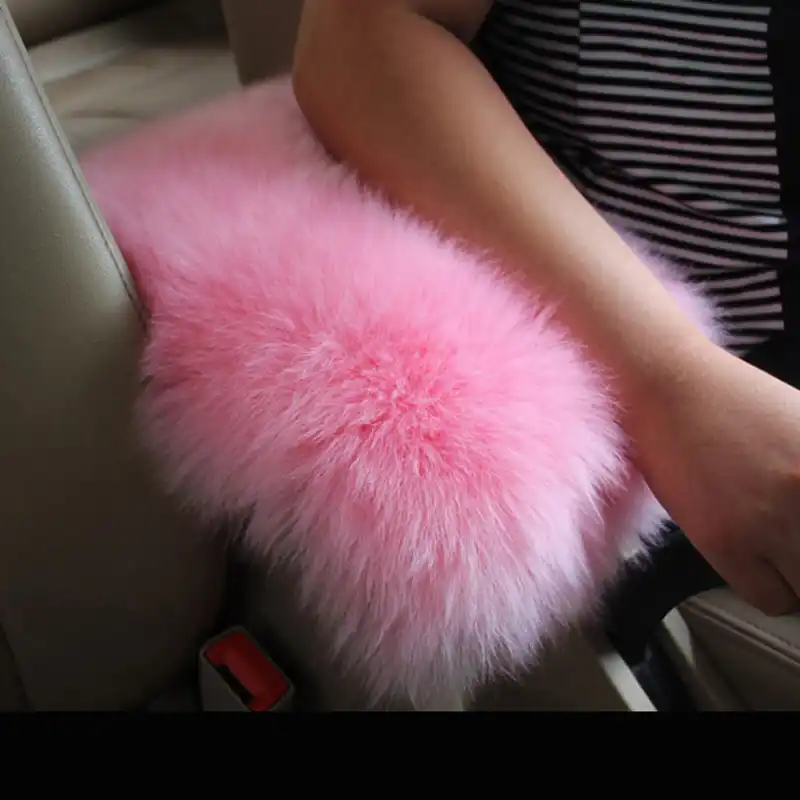 Universal Fit Furry Armrest Cover for Car Real Sheepskin Wool Fur Soft Fluffy Auto Center Console Cover Black