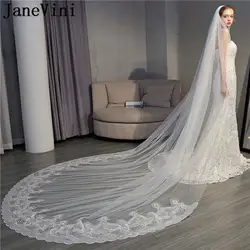 JaneVini свадебная вуаль с блестками, с расческой, 2019 длинная Однослойная Фата для невесты, слоновая кость, 3,5 метров, кайма из кружева