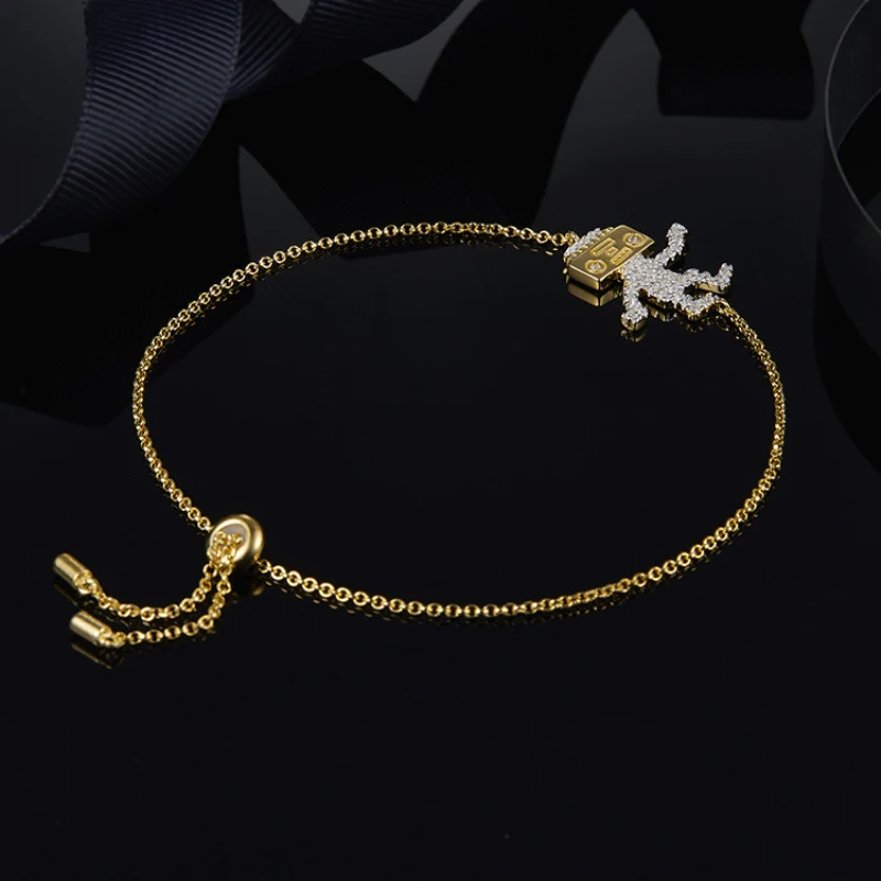 

925 Sterling Silver Inlaid Zircon Fashion Personality Robot Bracelet Fits Monaco Jewelry with Female Gifts