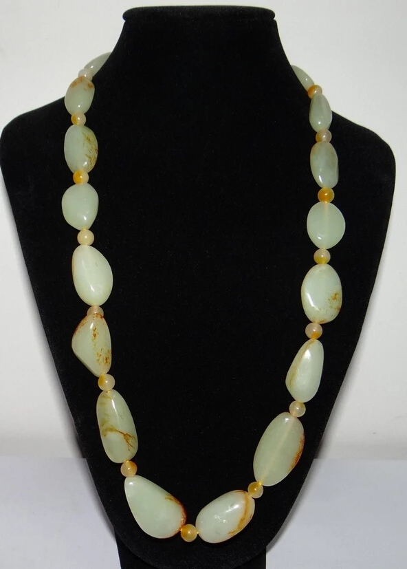 

bjc 0001471 China Nature Hetian Jade Yellow Skin Large Beads Hand Made Necklace Pendant