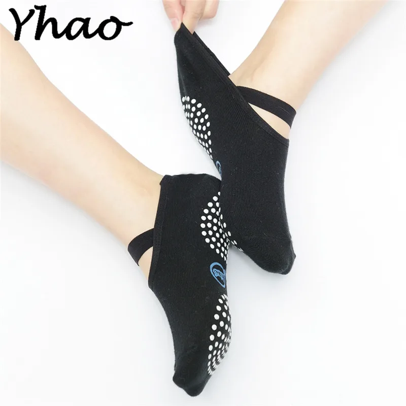 Черные хлопоковые носки для йоги женские нескользящие с открытой спиной бандажные дышащие свободно Пилатес детские колготки Yhao бренд
