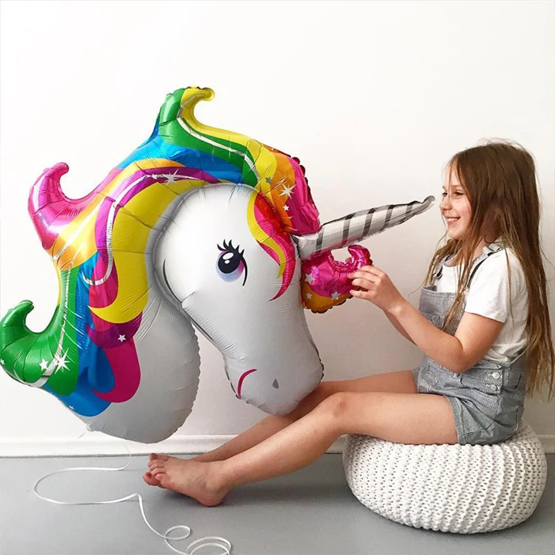 

113cm Giant Unicorn Balloon Colorful Rainbow Pink Purple Fantasy Horse Party Girls Balloon Birthday Party Animals Foil Globos